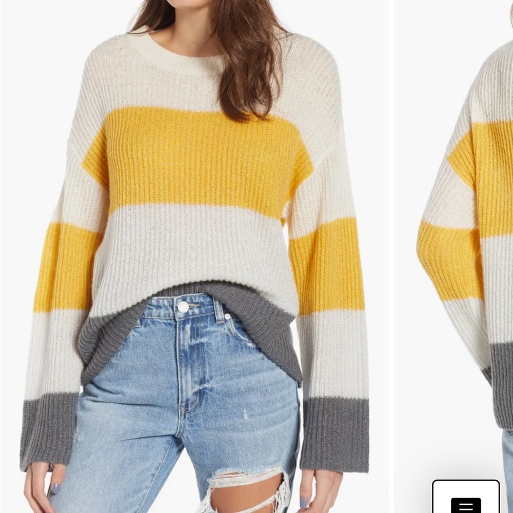 BP Colorblock Crew Neck Sweater - Yellow, Cream, Charcoal